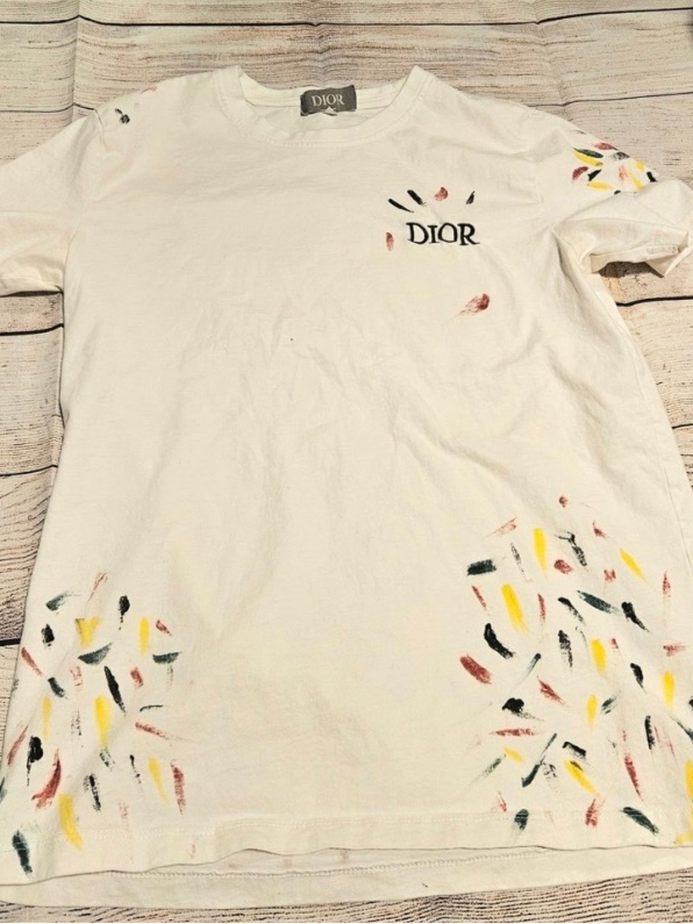 Dior Men’s White Painted-Accent Cotton Tee Size M